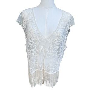 Boho Chic Sheer Fringe Festival Western Concert Top Cream Women's One Size